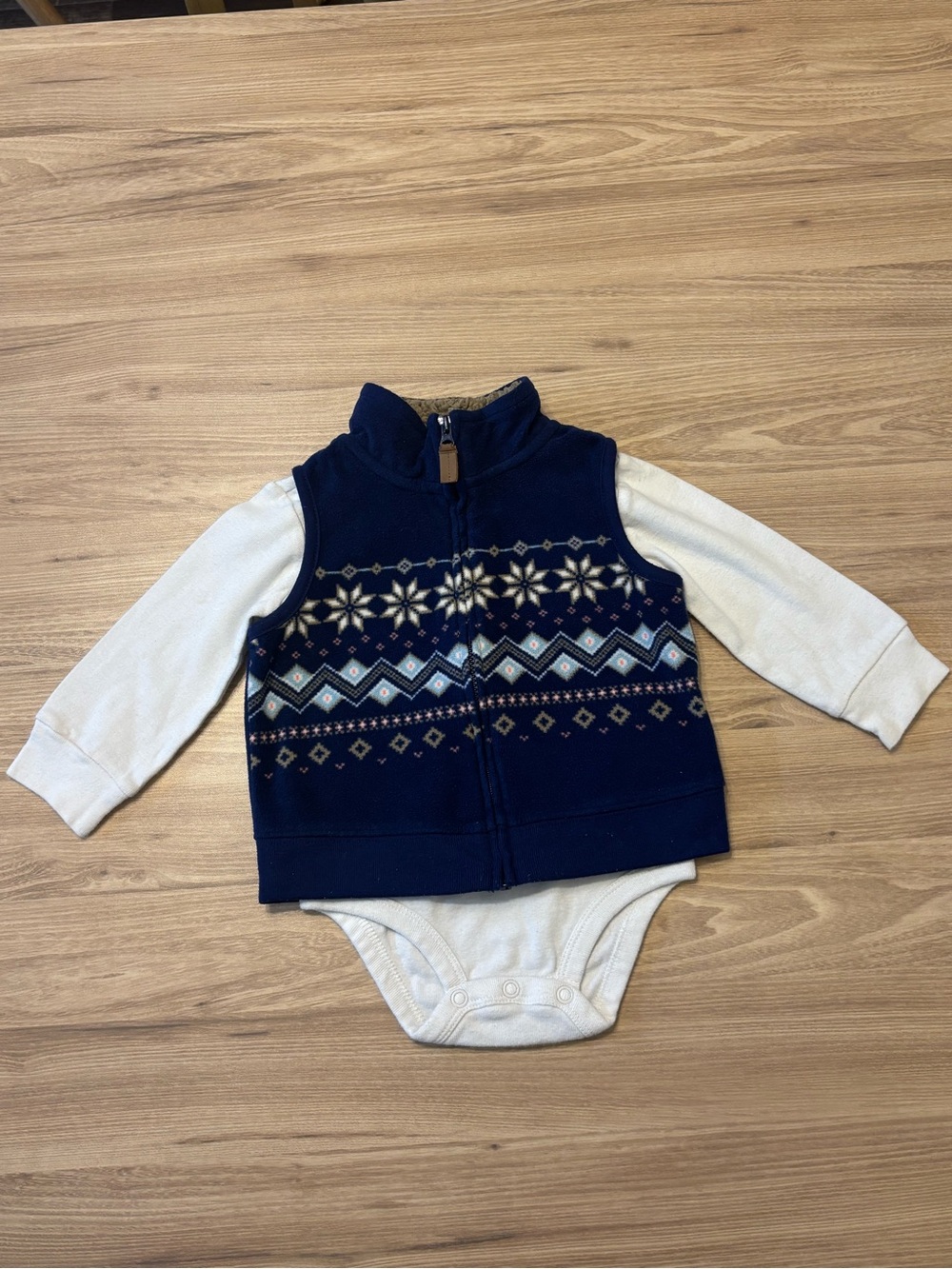 Carter’s white onesie + fleece vest outfit 9M